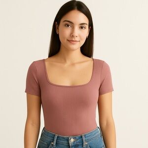 Bohme Dusty Pink Sz XL Balletcore Soft Girl Coquette Basic Ribbed Knit Bodysuit